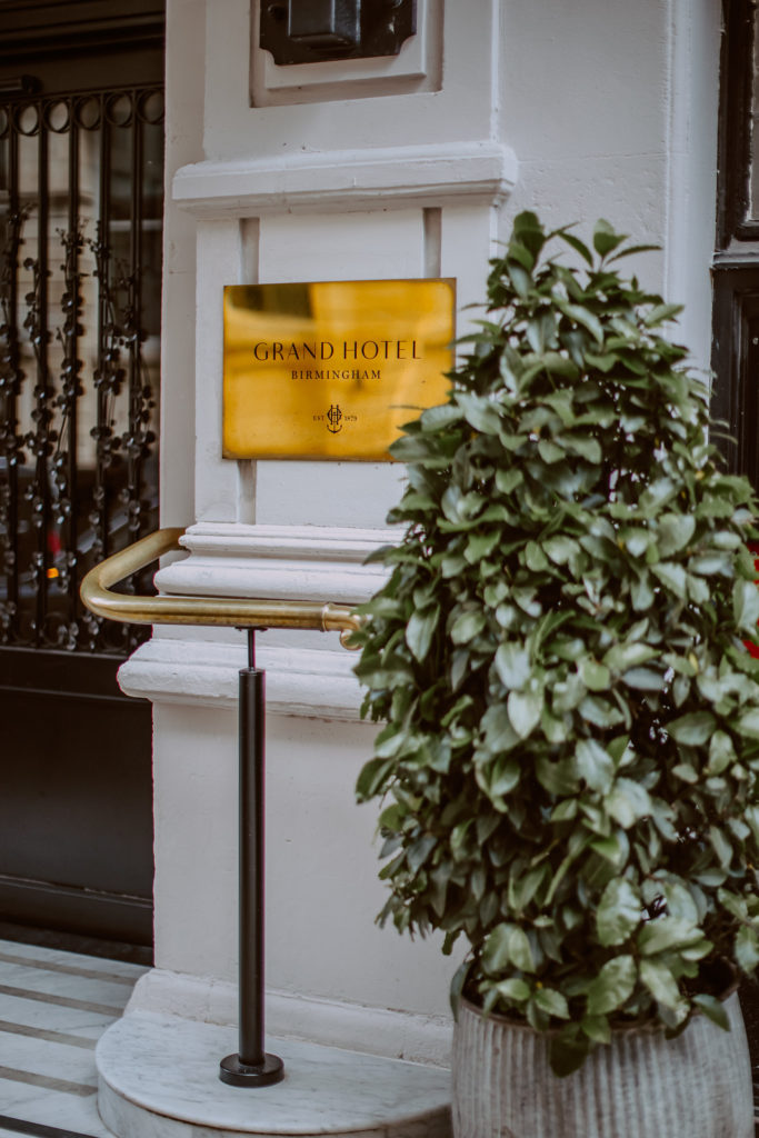 Main entrance sign of The Grand Hotel Birmingham