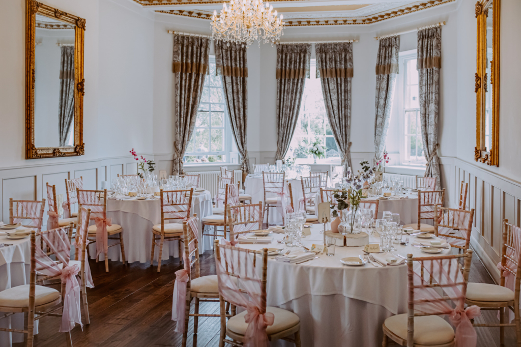Wedding breakfast beautifully decorated room in Banqueting Hall