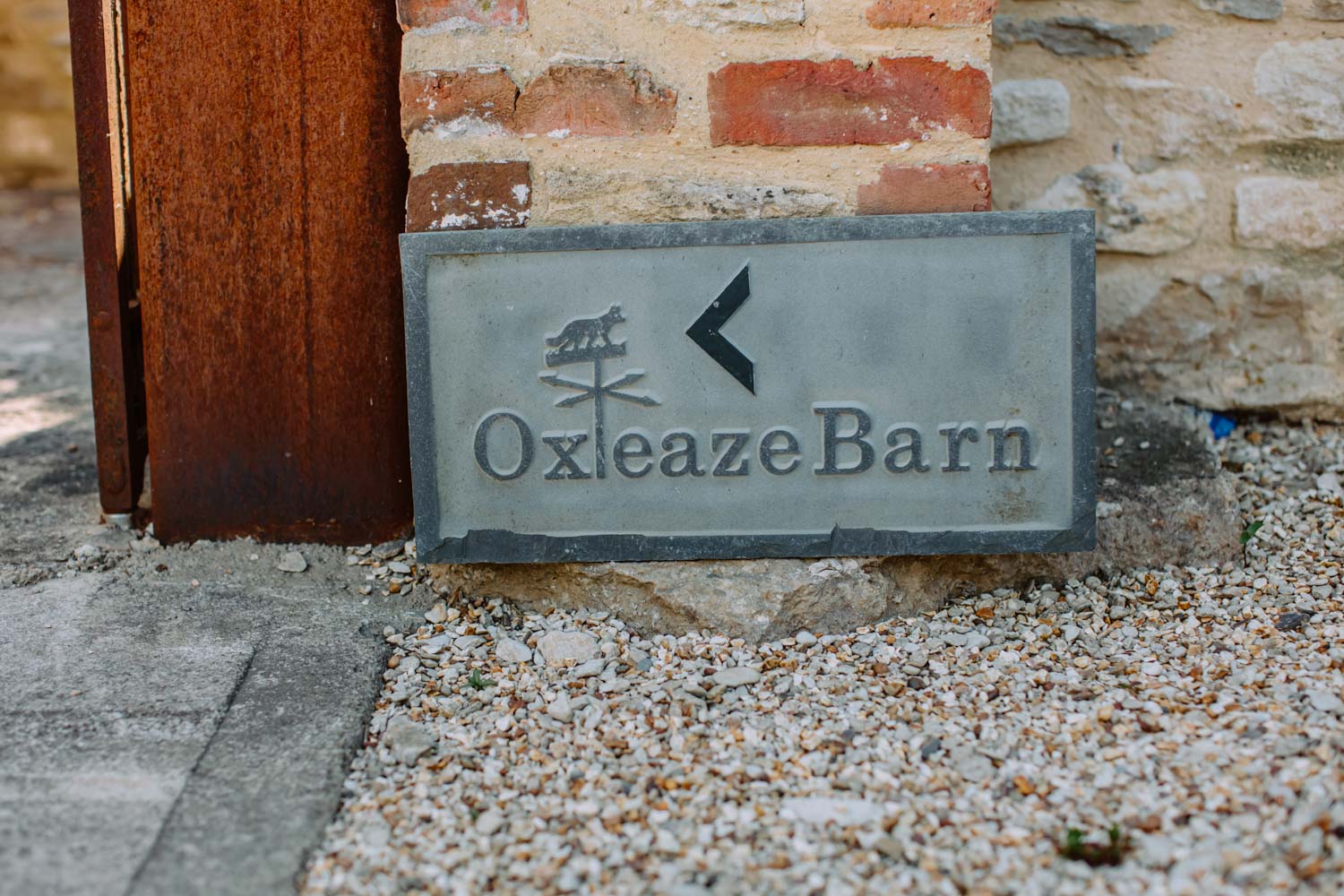 Oxleaze Barn wedding venue sign 