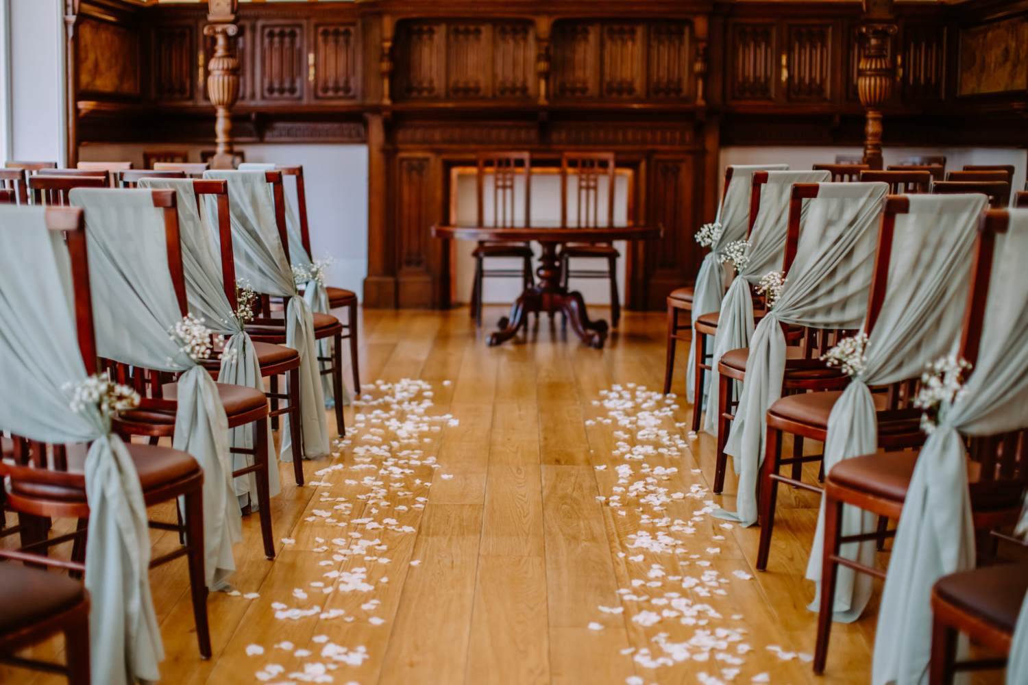 Decorated Pendell Hall ceremony room 