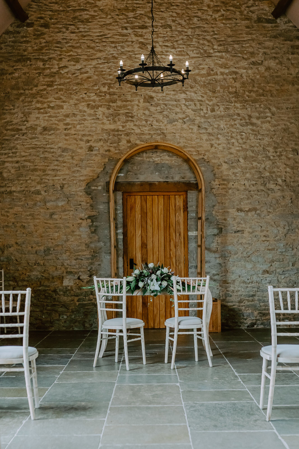Ceremony room at Stratton court barn ready for the guests arrive